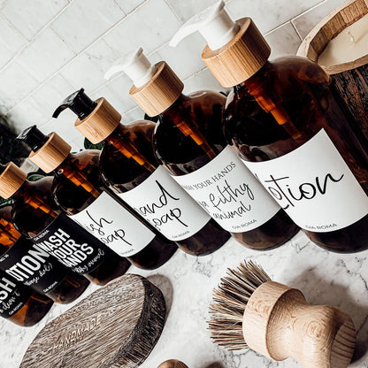 16oz Soap Bottles- Glass Amber|White Label
