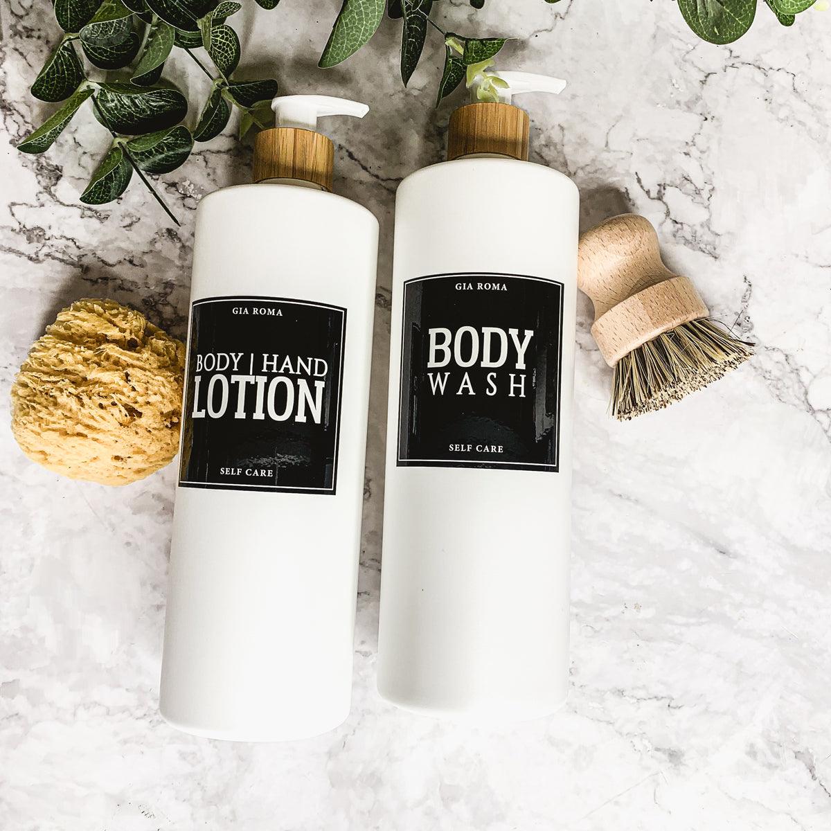 32oz Plastic White Dispensers with Customized Labels