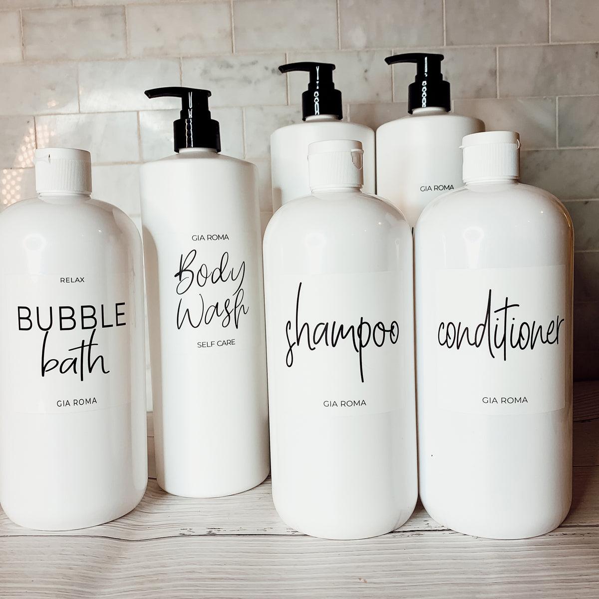 32oz Plastic White Dispensers with Customized Labels