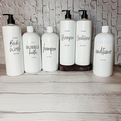 32oz Plastic White Dispensers with Customized Labels