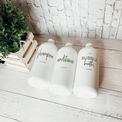 32oz Plastic White Dispensers with Customized Labels