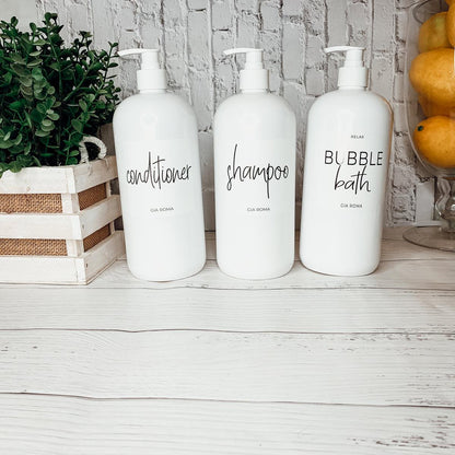 32oz Plastic White Dispensers with Customized Labels