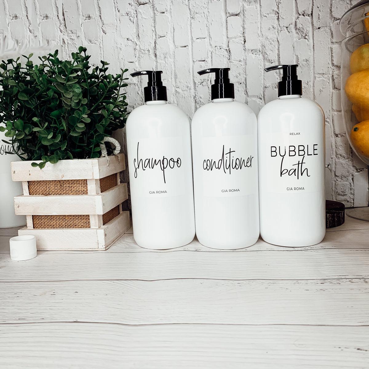 32oz Plastic White Dispensers with Customized Labels