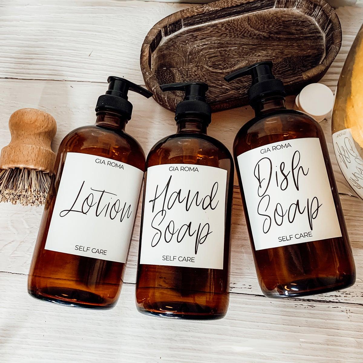 16oz Soap Bottles- Glass Amber|White Label
