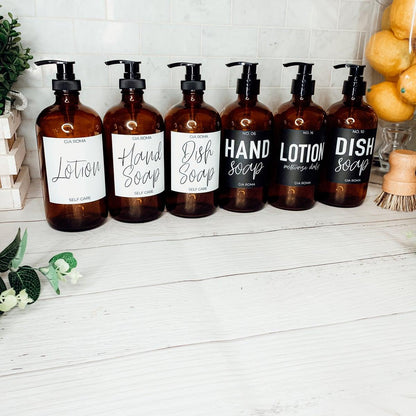 16oz Soap Bottles- Glass Amber|White Label