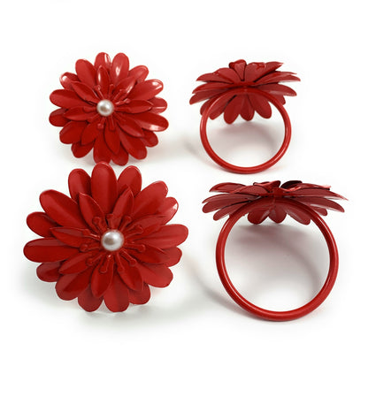 set of 4 Red Floral Napkin Rings