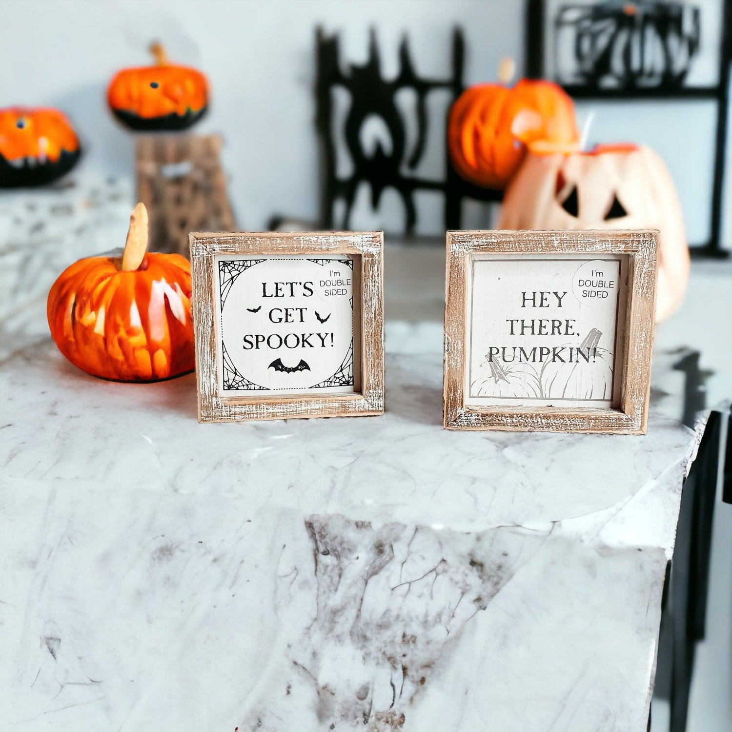 Pumpkin + Spooky | Double-Sided Wooden Sign