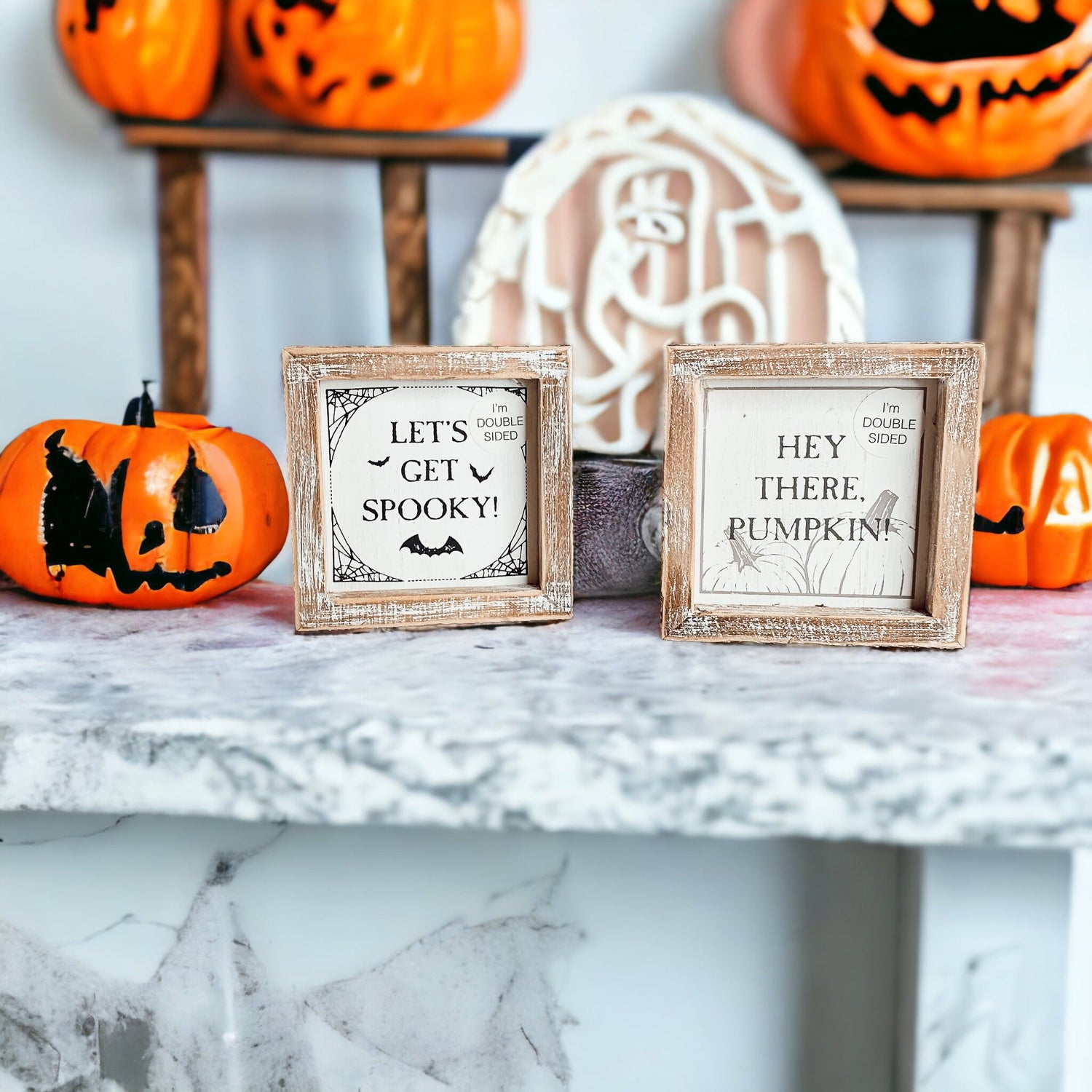 Pumpkin + Spooky | Double-Sided Wooden Sign