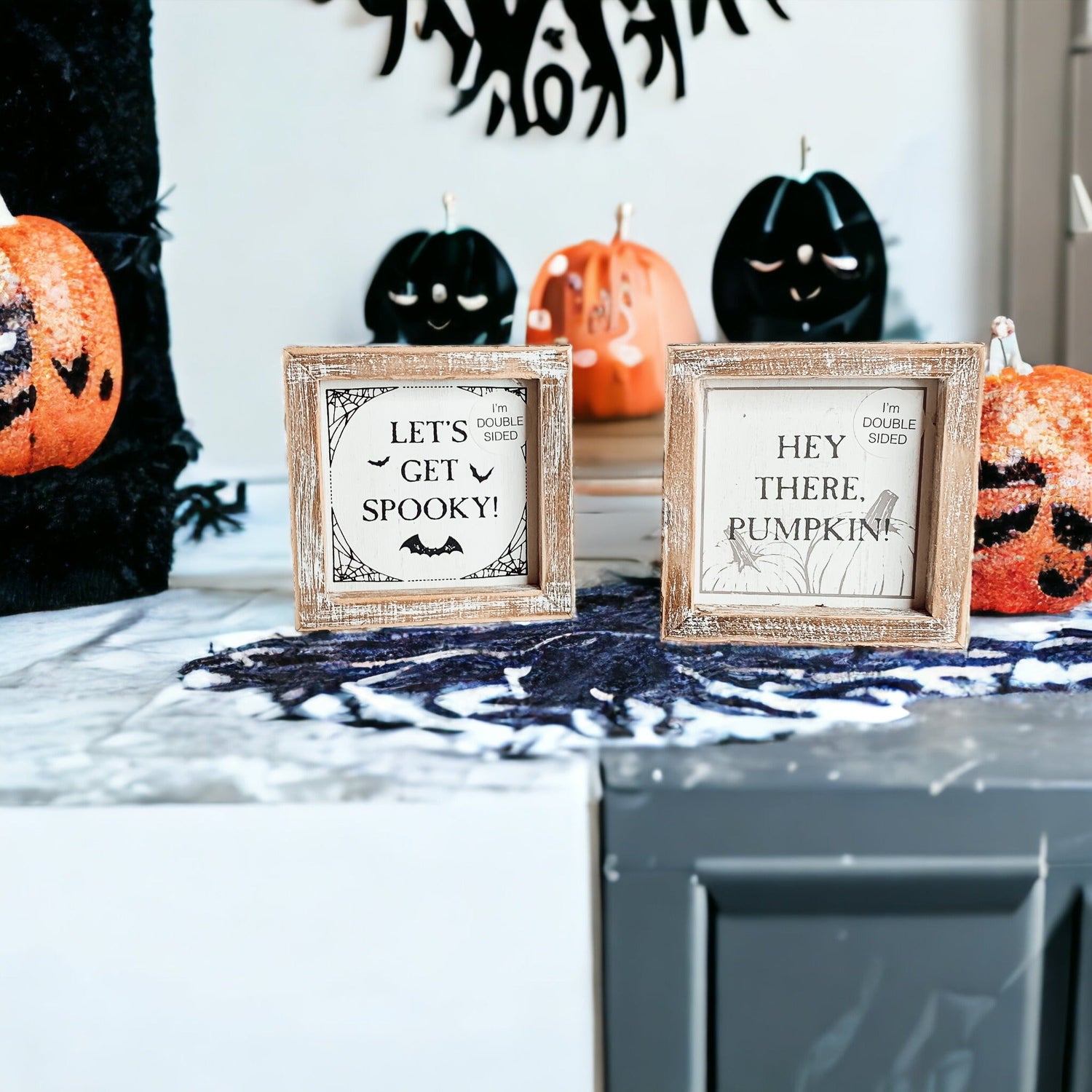 Pumpkin + Spooky | Double-Sided Wooden Sign
