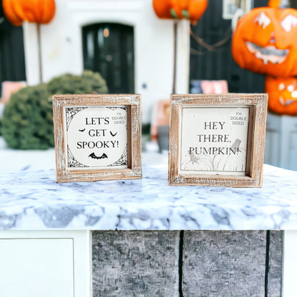 Pumpkin + Spooky | Double-Sided Wooden Sign
