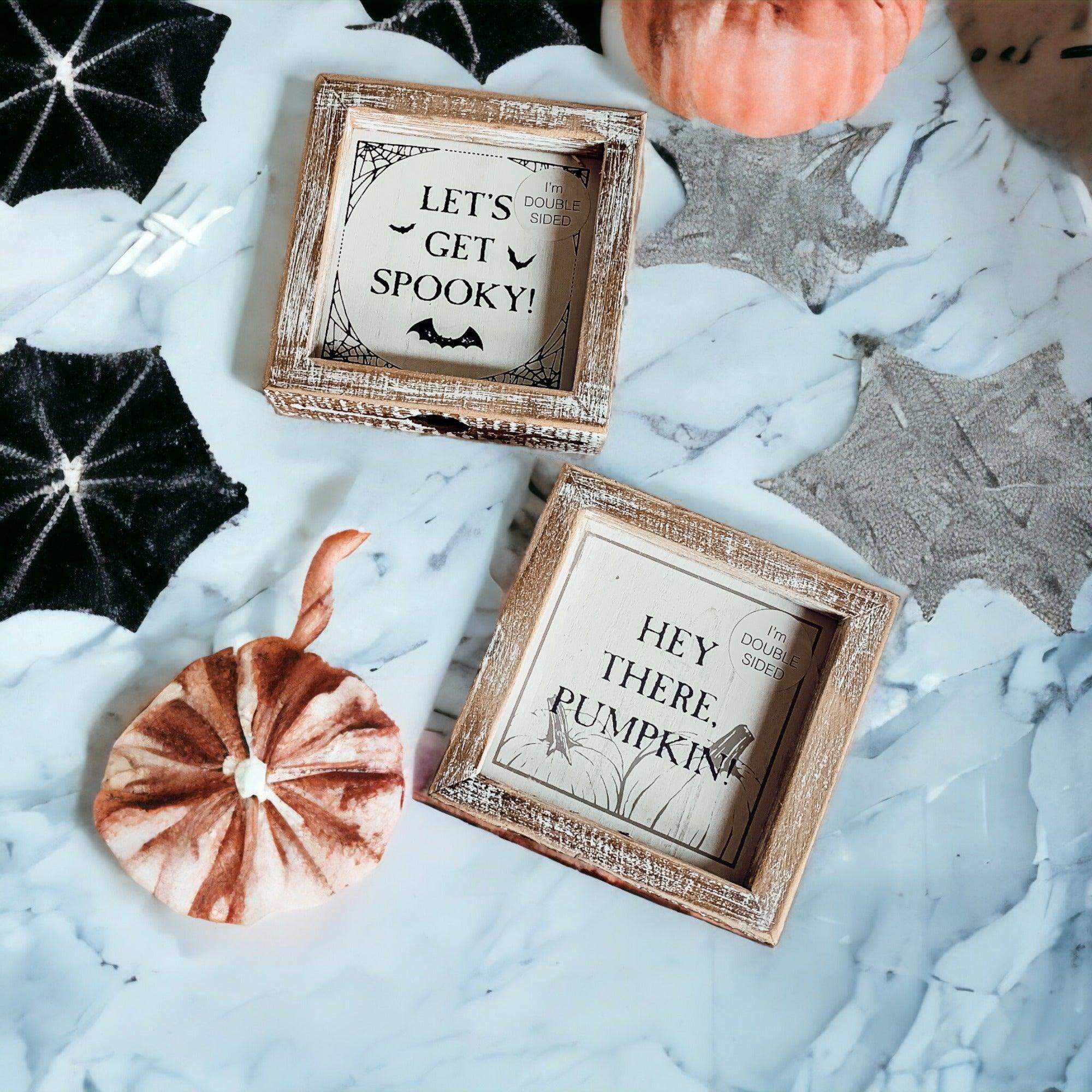 Pumpkin + Spooky | Double-Sided Wooden Sign