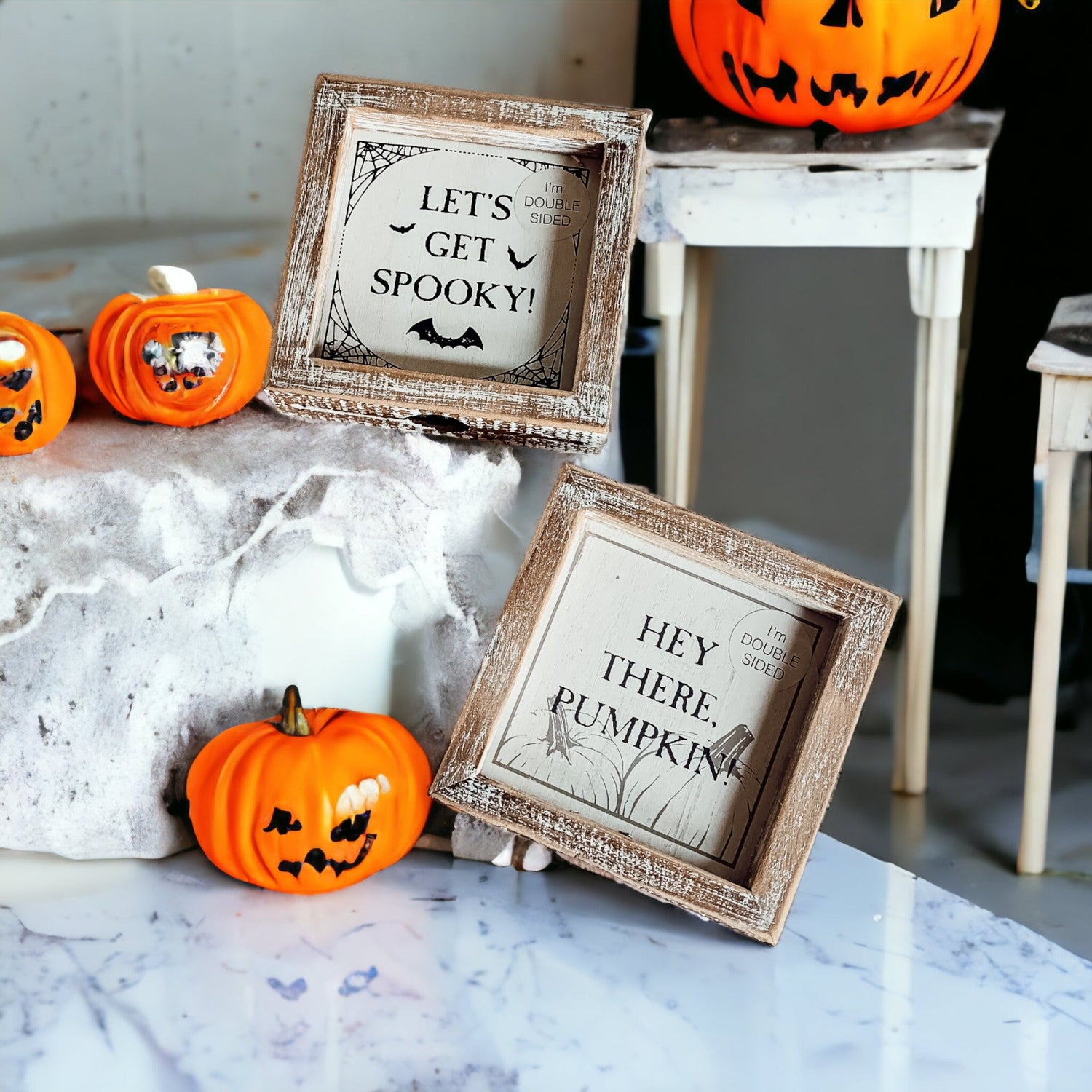 Pumpkin + Spooky | Double-Sided Wooden Sign