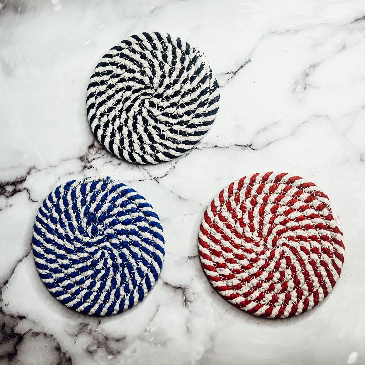 Blue and White Braided Coasters - Set of 4