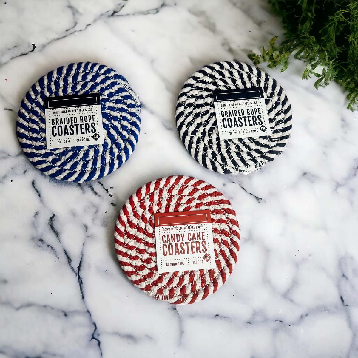 Blue and White Braided Coasters - Set of 4