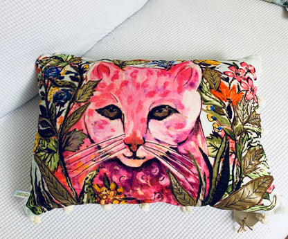 Hand Illustrated  Decorative Cat Pillow 14"X20"