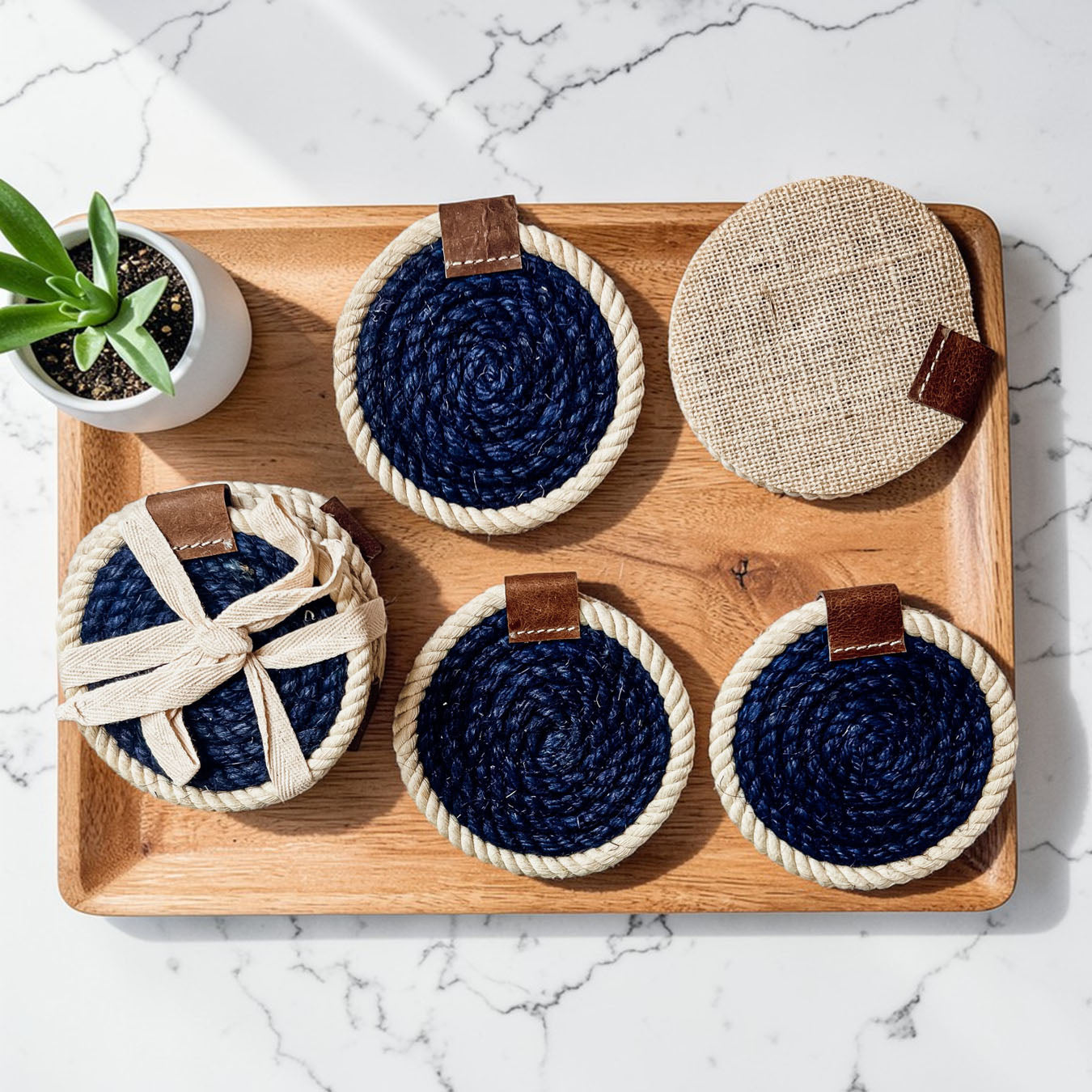 Nautical Rope Braided Coasters - Set of 4