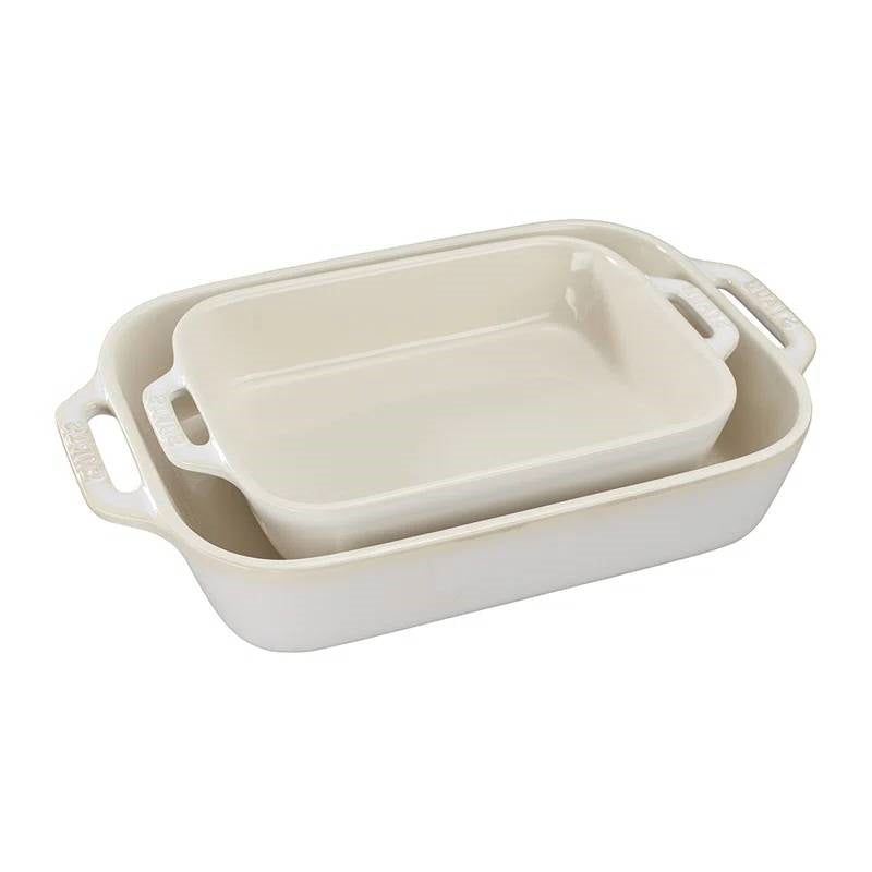 2 Piece Ceramic Stoneware Baking Dish Set in Cream