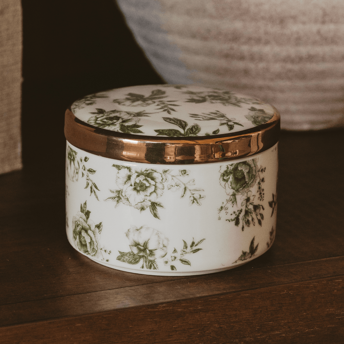 Green Delft Trinket Dish with Lid