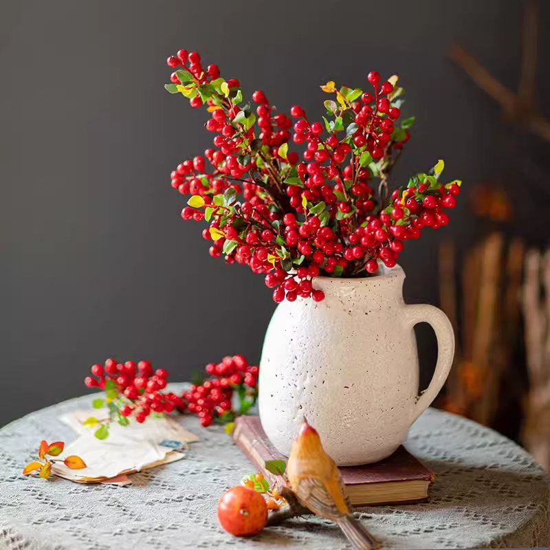 Artificial Fruit Berry Stem in Red - 17"