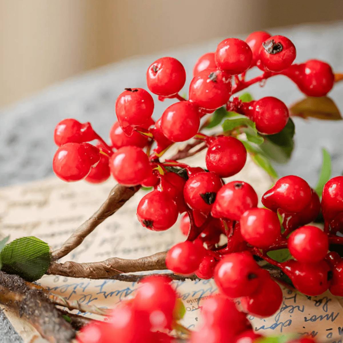 Artificial Fruit Berry Stem in Red - 17"