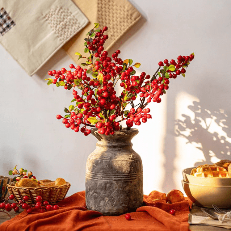 Artificial Fruit Berry Stem in Red - 17"