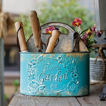 Blue Metal Basket Tool Organizer/Flower Planter