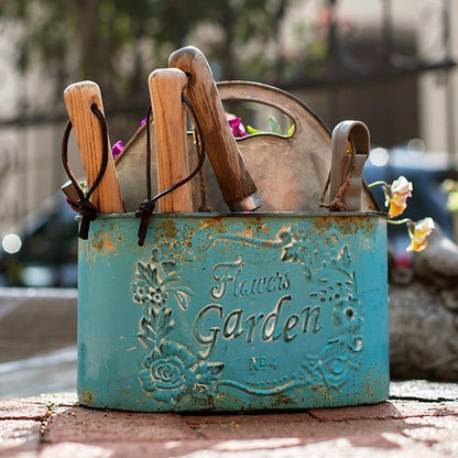 Blue Metal Basket Tool Organizer/Flower Planter