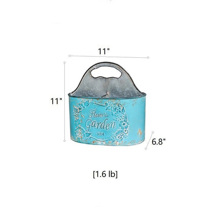 Blue Metal Basket Tool Organizer/Flower Planter