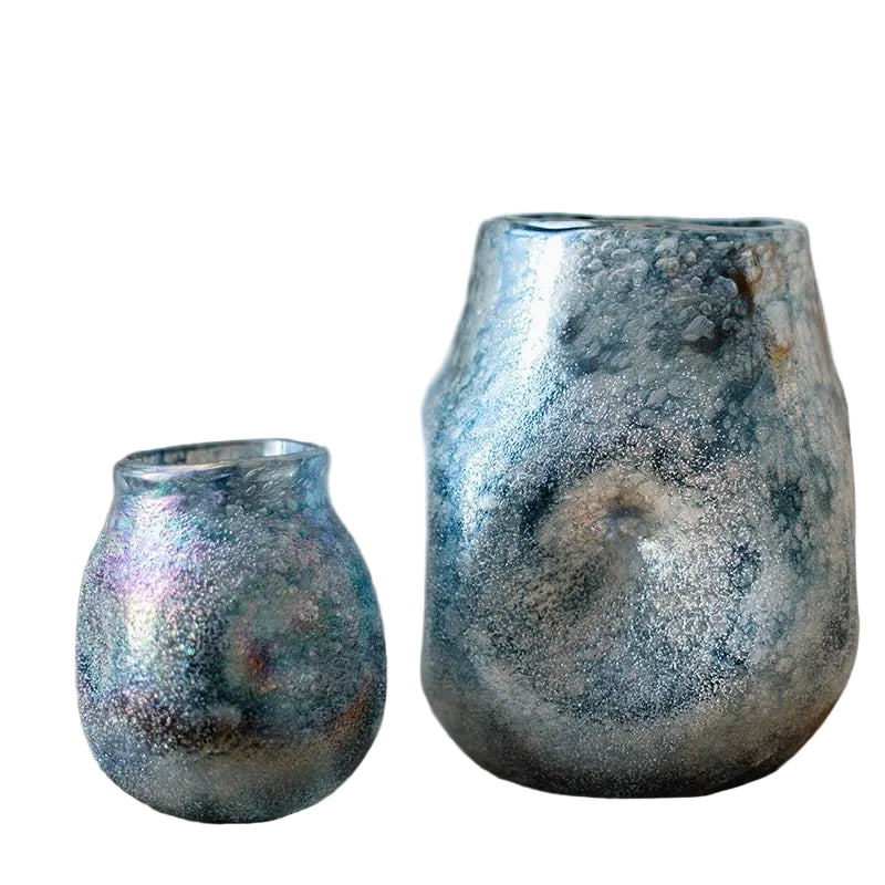 Blue Bubble Hand Blown Glass Vase
