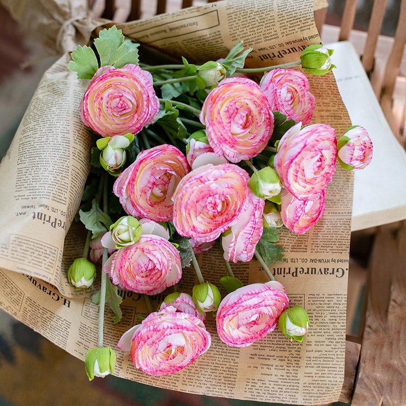 Faux Silk Artificial Buttercup Bundle in Pink or Purple - 21"