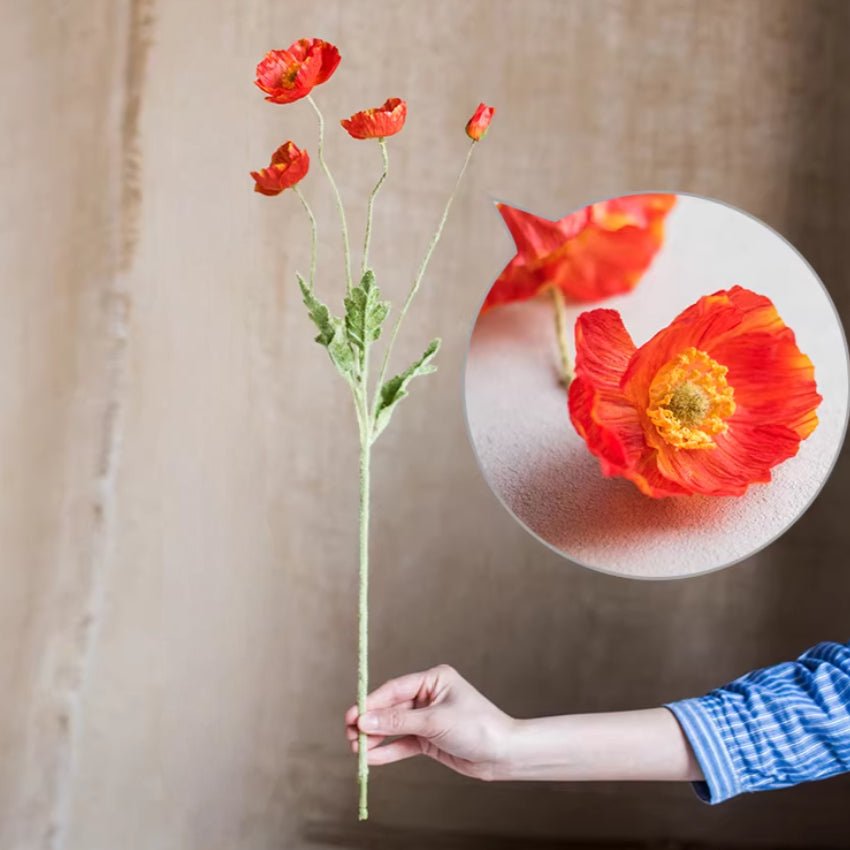 Silk Common Poppy Flower Stem - 22"