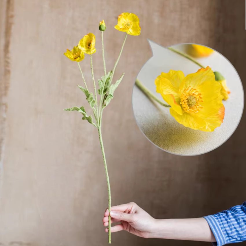 Silk Common Poppy Flower Stem - 22"