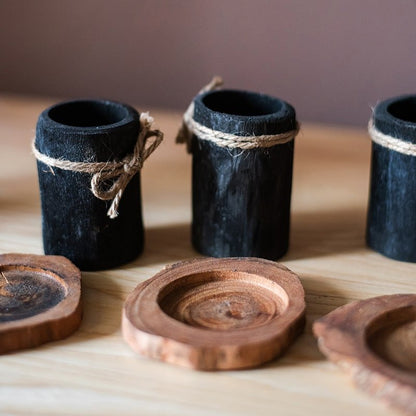 Desktop Charcoal Planter/Pen Holder with Wood Tray