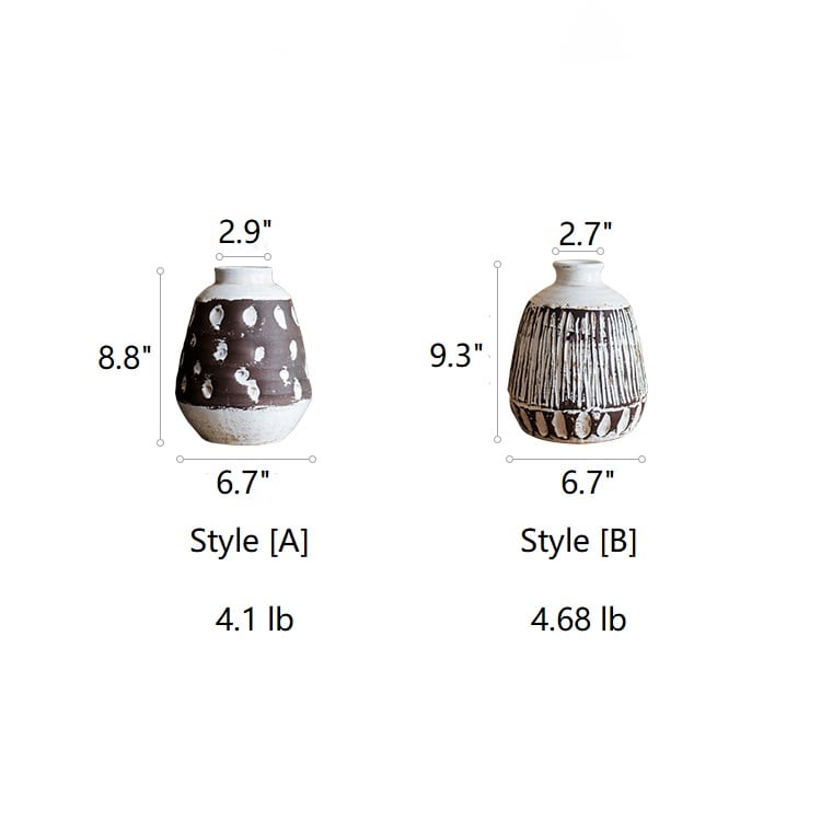 Handcrafted Ceramic Pottery Vase in Cream/Brown - 2 Designs