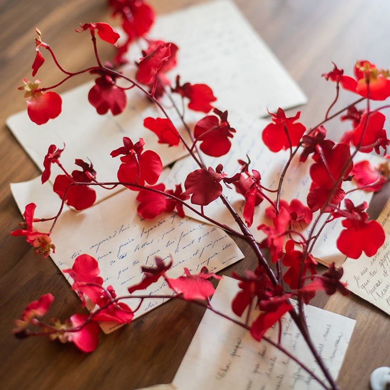 Artificial Oncidium Orchid Stem in Red - 31"