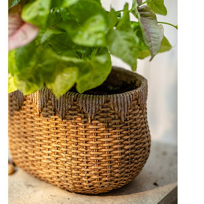Lady Faux Straw Basket Cement Planters