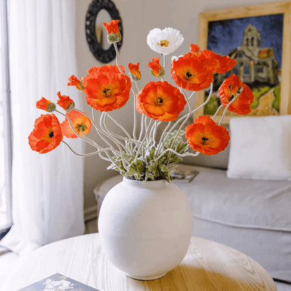 Faux Large Silk Poppy Flower Stem - 41"
