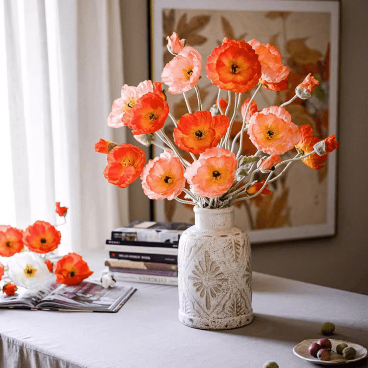 Faux Large Silk Poppy Flower Stem - 41"