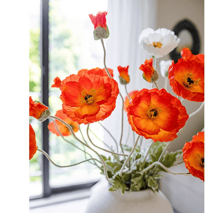 Faux Large Silk Poppy Flower Stem - 41"
