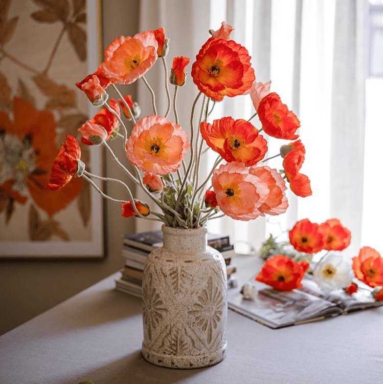Faux Large Silk Poppy Flower Stem - 41"