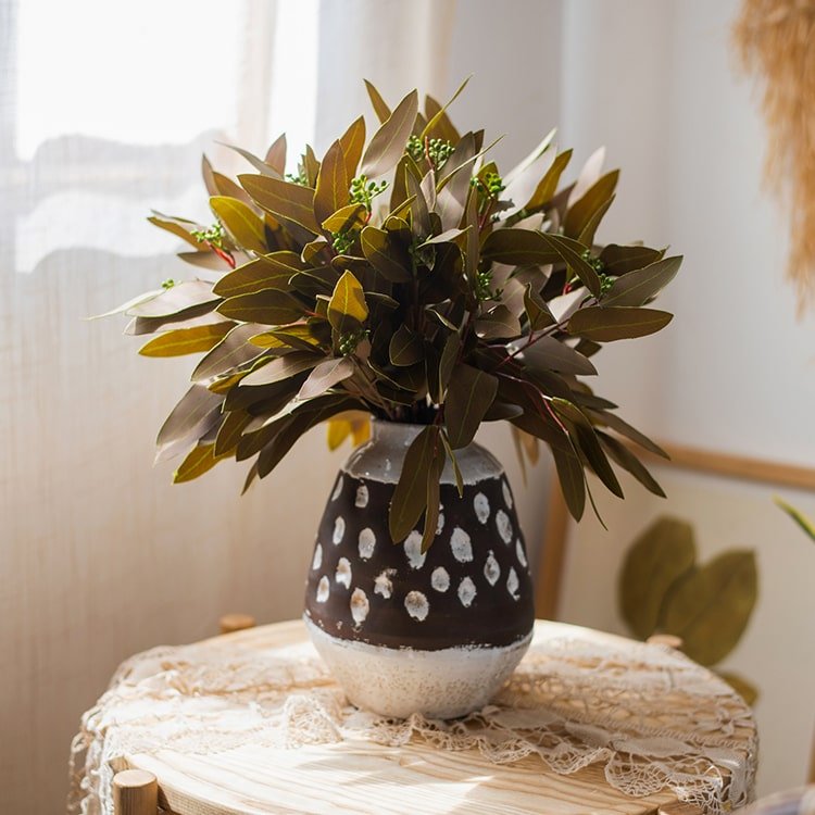 Artificial Oval Leaf Eucalyptus Stem Bundle in Brown - 18"