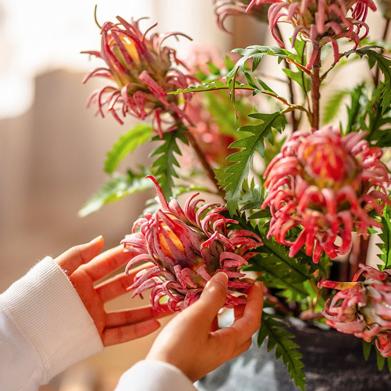 Red Flame Protea Artificial Flower Stem - 31"