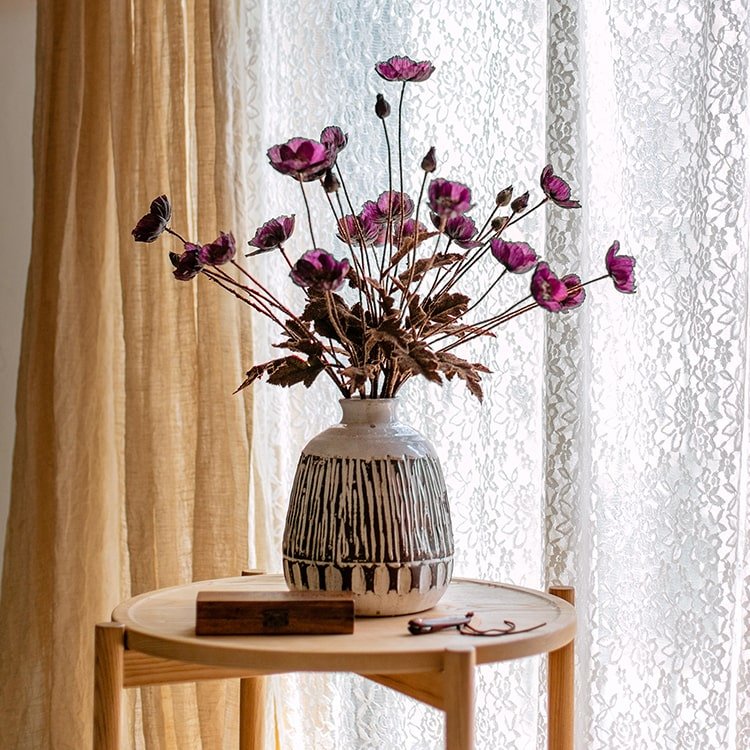 Faux Silk Rustic Poppy Flower Stem in Purple - 23"