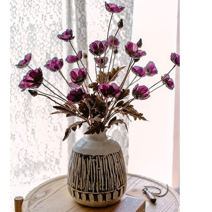Faux Silk Rustic Poppy Flower Stem in Purple - 23"