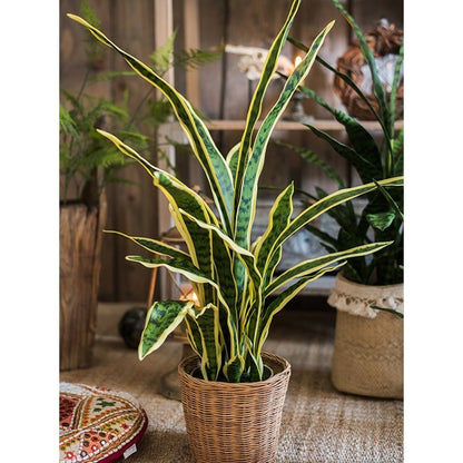 Potted Faux Artificial Yellow Edged Leaf Snake Plant