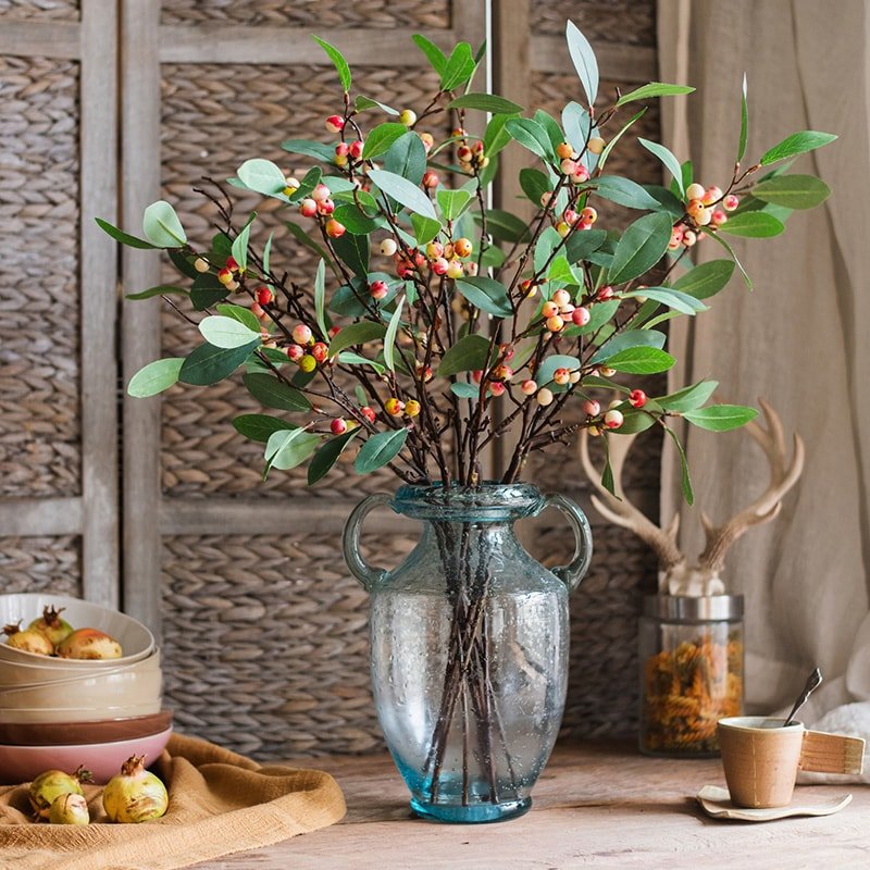 Artificial Fruit Snow Berry Leaf Stem - 28 inch