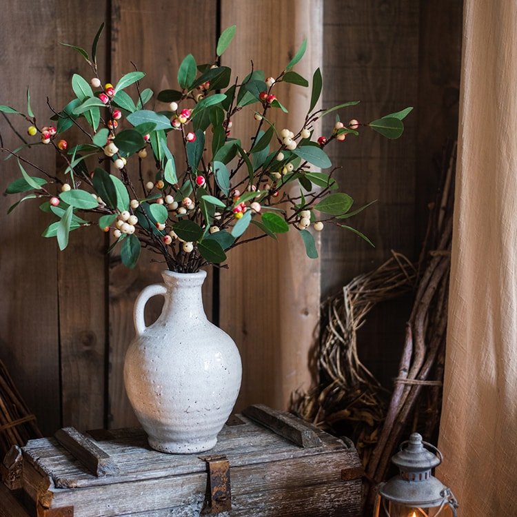 Artificial Fruit Snow Berry Leaf Stem - 28 inch