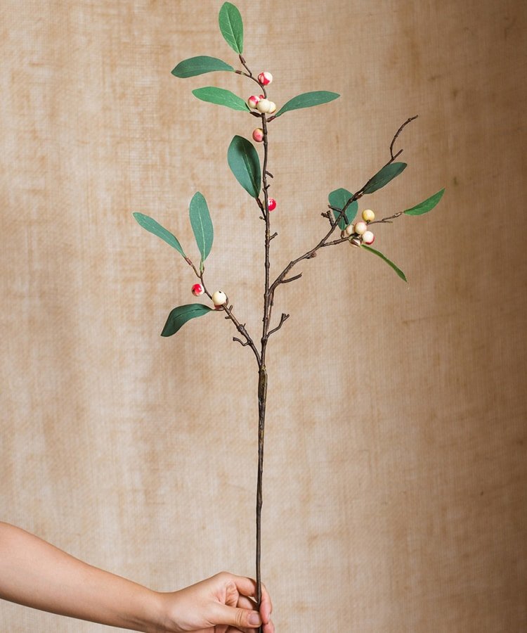 Artificial Fruit Snow Berry Leaf Stem - 28 inch