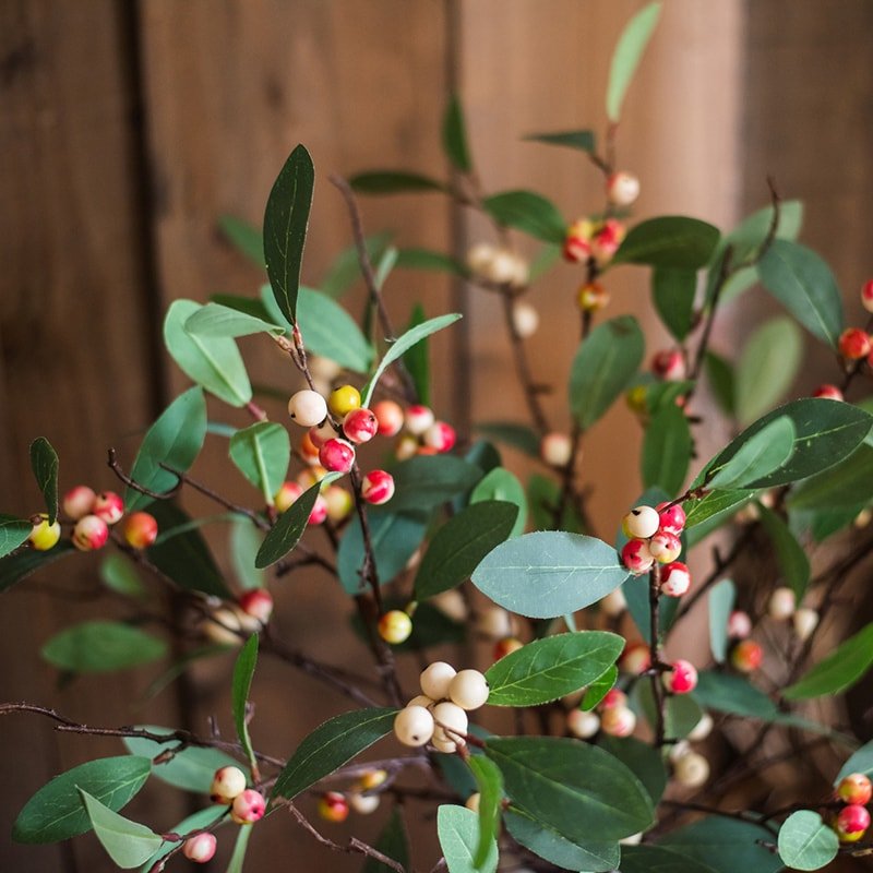 Artificial Fruit Snow Berry Leaf Stem - 28 inch