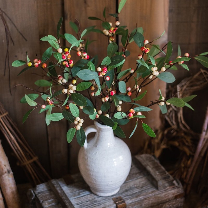 Artificial Fruit Snow Berry Leaf Stem - 28 inch